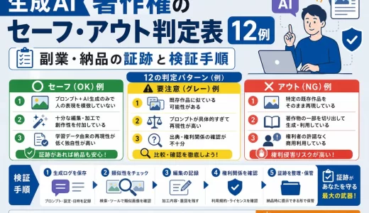 生成AI著作権のセーフ・アウト判定表12例｜副業・納品の証跡と検証手順