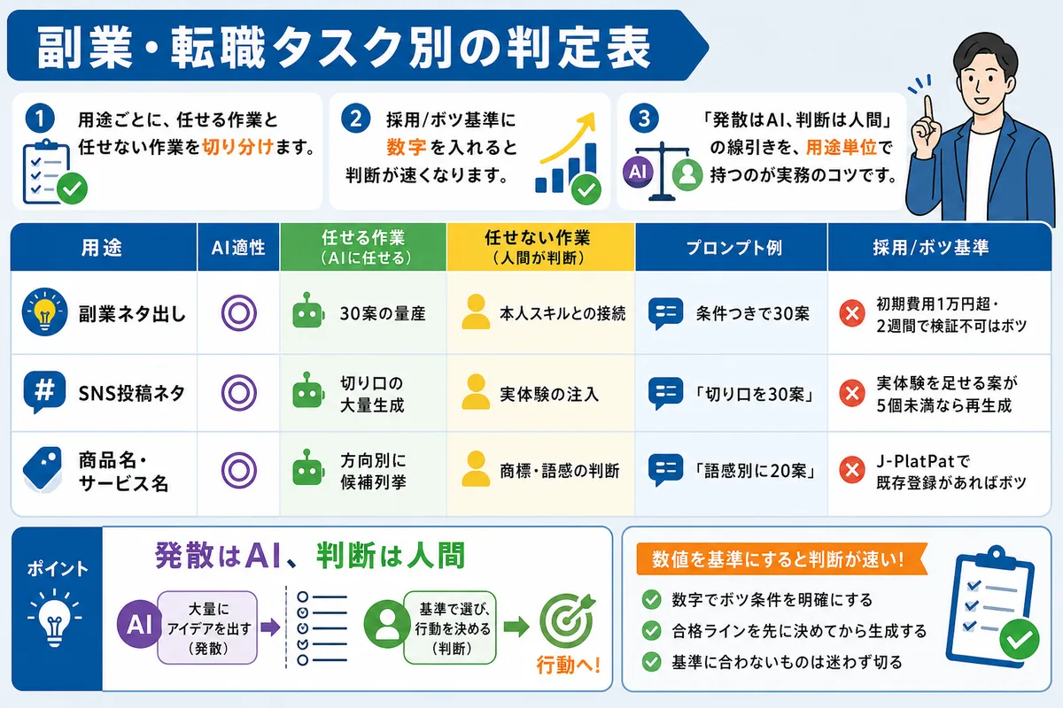 副業・転職タスク別の判定表