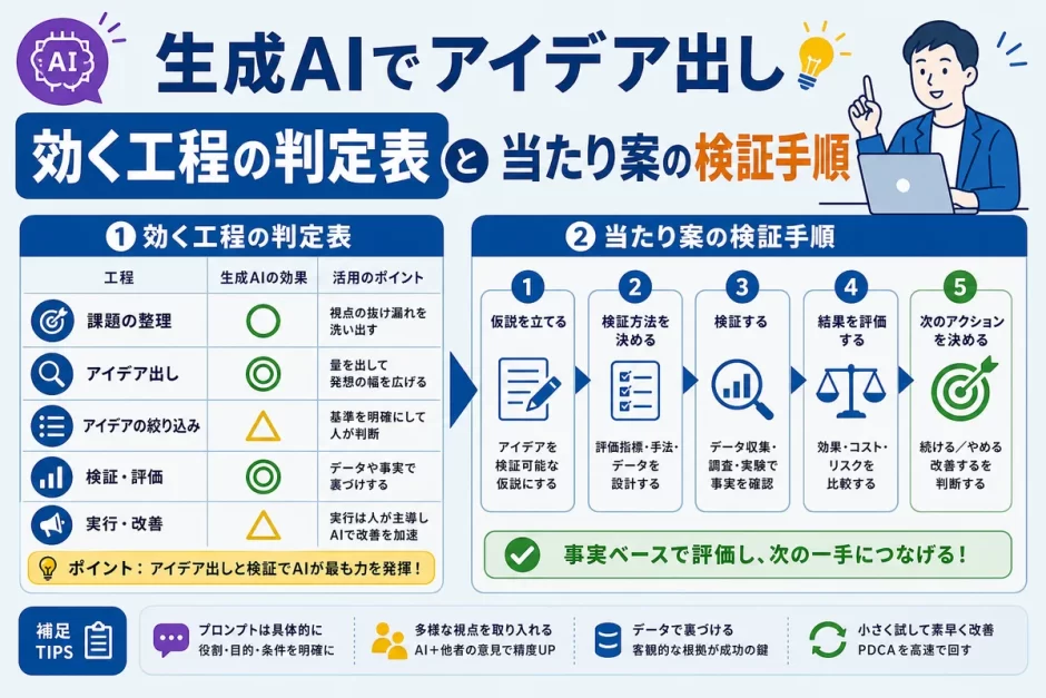 生成AIでアイデア出し｜効く工程の判定表と当たり案の検証手順