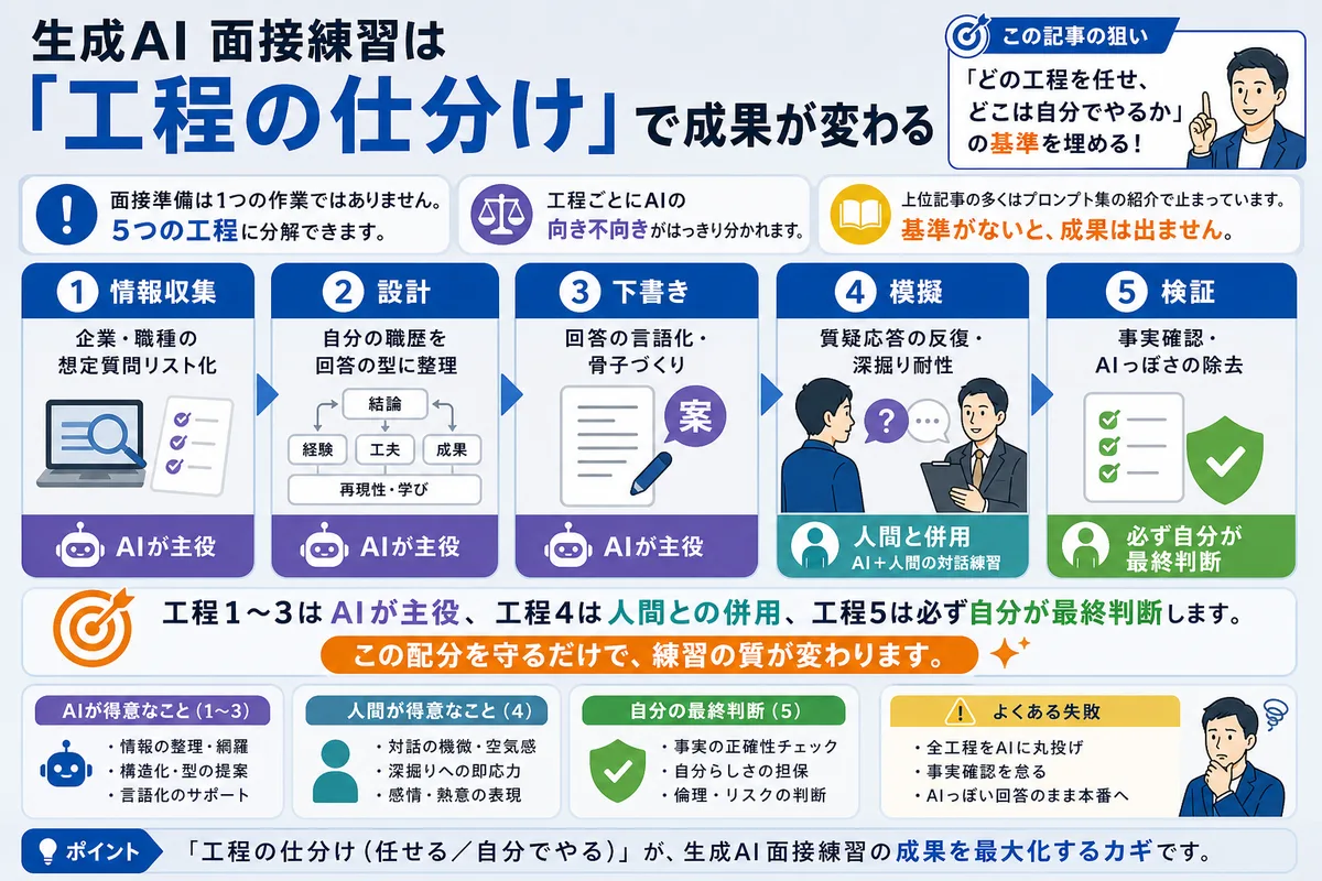 生成AI 面接練習は「工程の仕分け」で成果が変わる