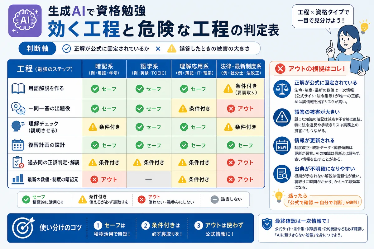生成AIで資格勉強｜効く工程と危険な工程の判定表