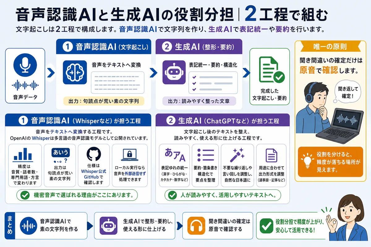 音声認識AIと生成AIの役割分担｜2工程で組む