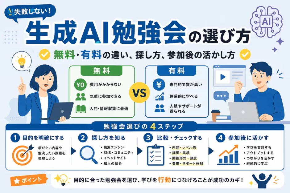 生成AI勉強会の選び方｜無料・有料の違い、探し方、参加後の活かし方