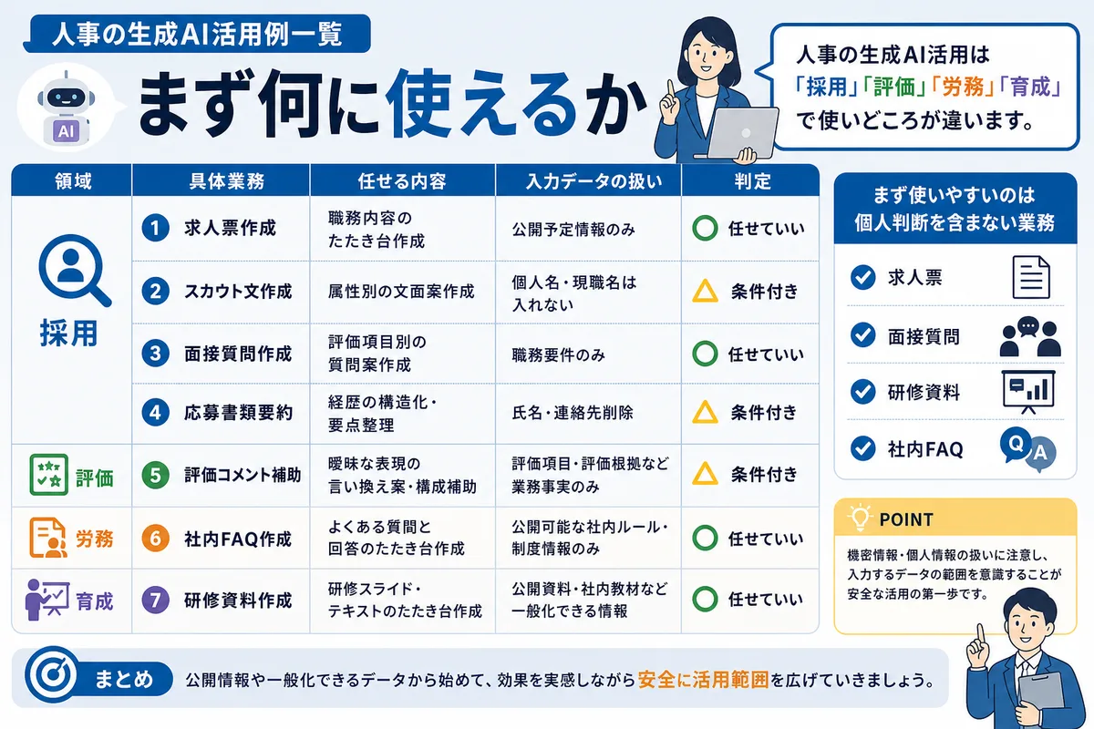 人事の生成AI活用例一覧|まず何に使えるか