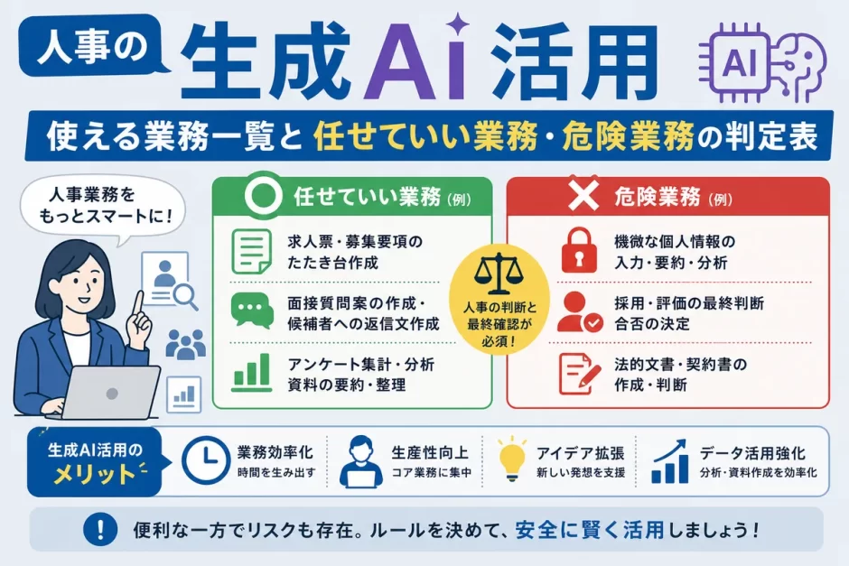 人事の生成AI活用｜使える業務一覧と任せていい業務・危険業務の判定表