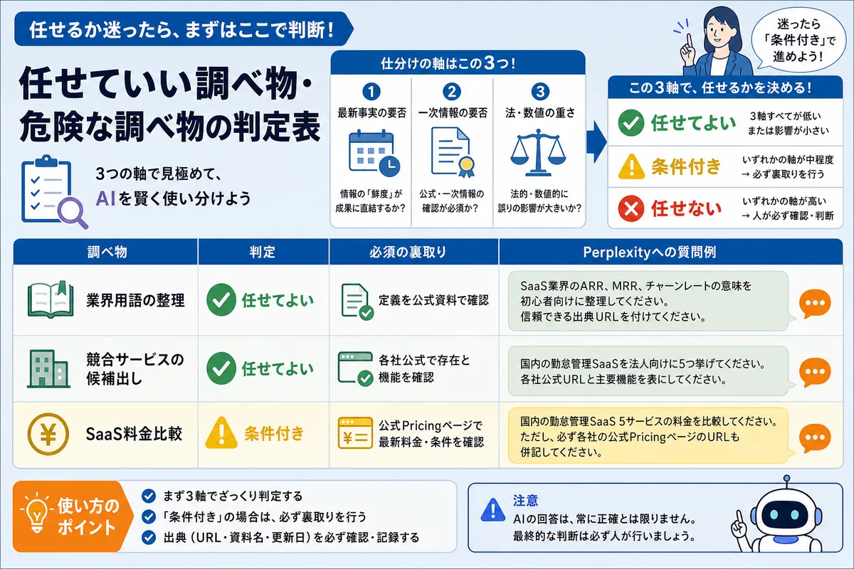 任せていい調べ物・危険な調べ物の判定表