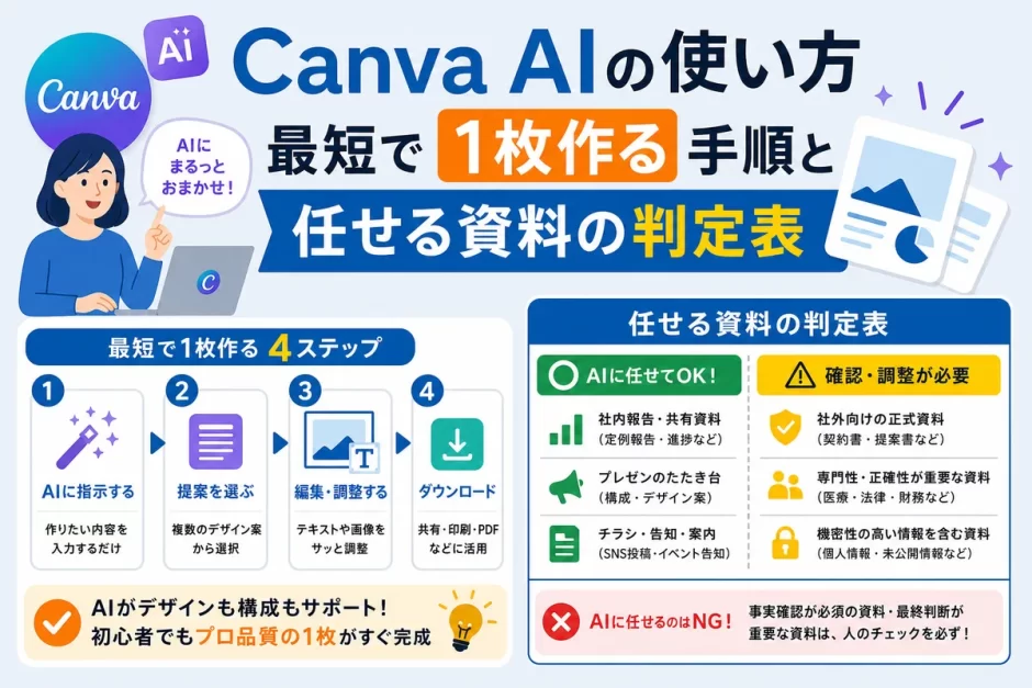 Canva AIの使い方｜最短で1枚作る手順と任せる資料の判定表
