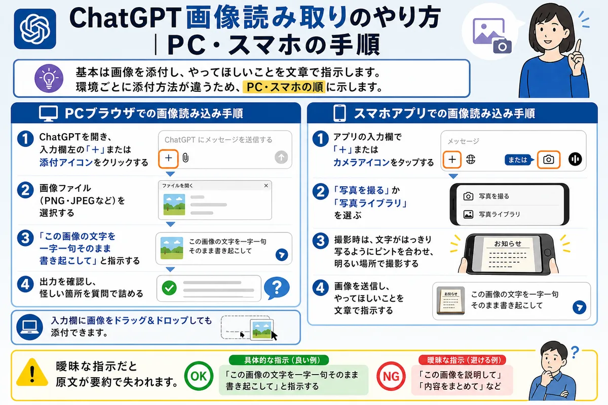 ChatGPT画像読み取りのやり方|PC・スマホの手順