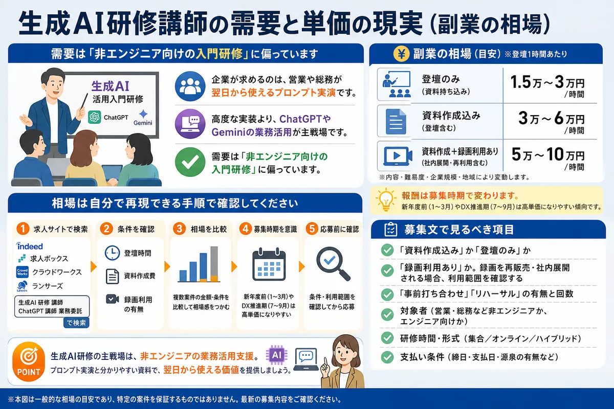 生成AI研修講師の需要と単価の現実(副業の相場)