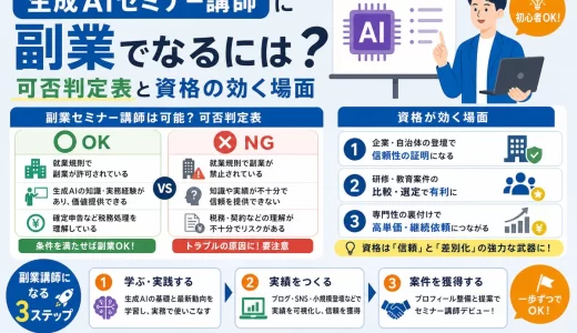 生成AIセミナー講師に副業でなるには｜可否判定表と資格の効く場面