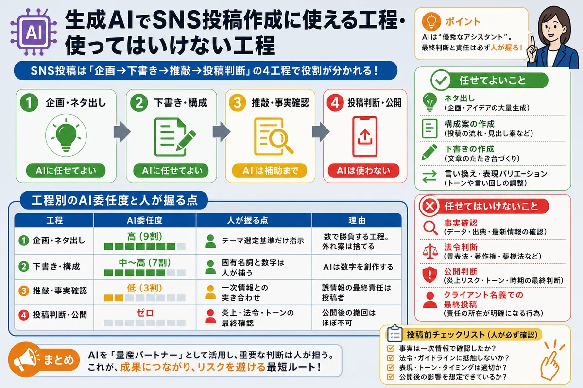 生成AIでSNS投稿作成に使える工程・使ってはいけない工程