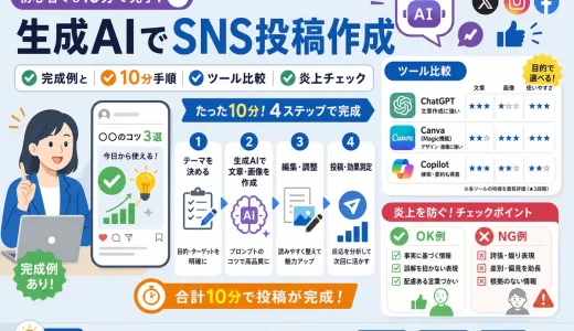生成AIでSNS投稿作成｜完成例と10分手順・ツール比較・炎上チェック