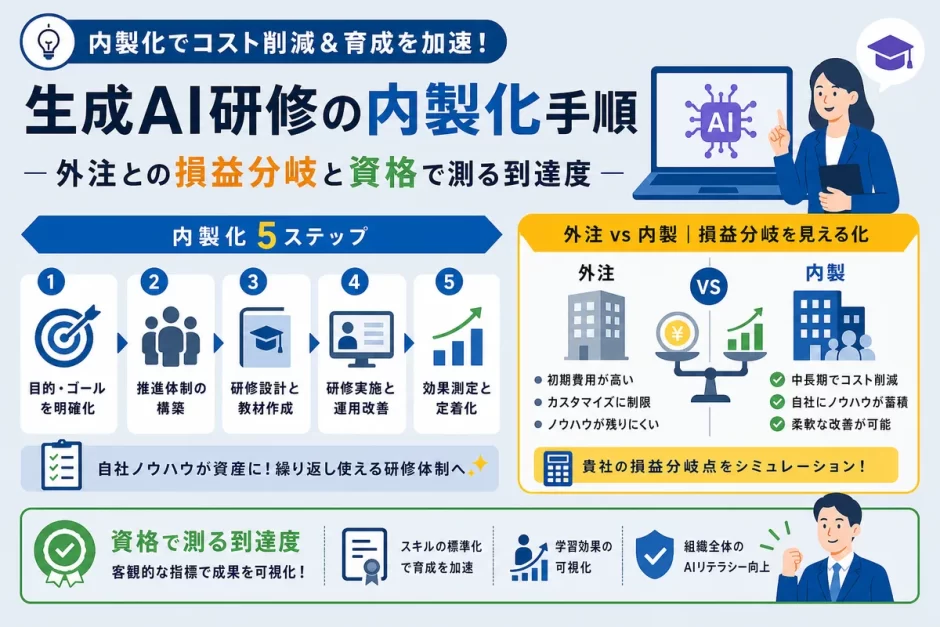 生成AI研修の内製化手順｜外注との損益分岐と資格で測る到達度